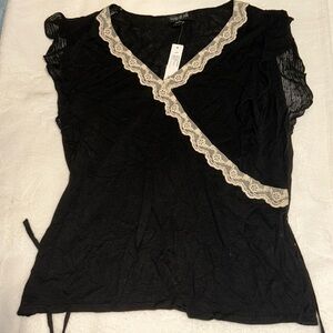 Cute lace trim faux wrap top